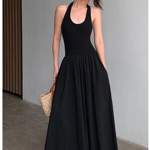 Commense Minimalist Halter Black Long Dress